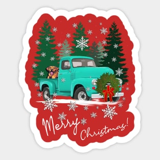 Merry Christmas Vintage Truck & Dog in Snow Sticker